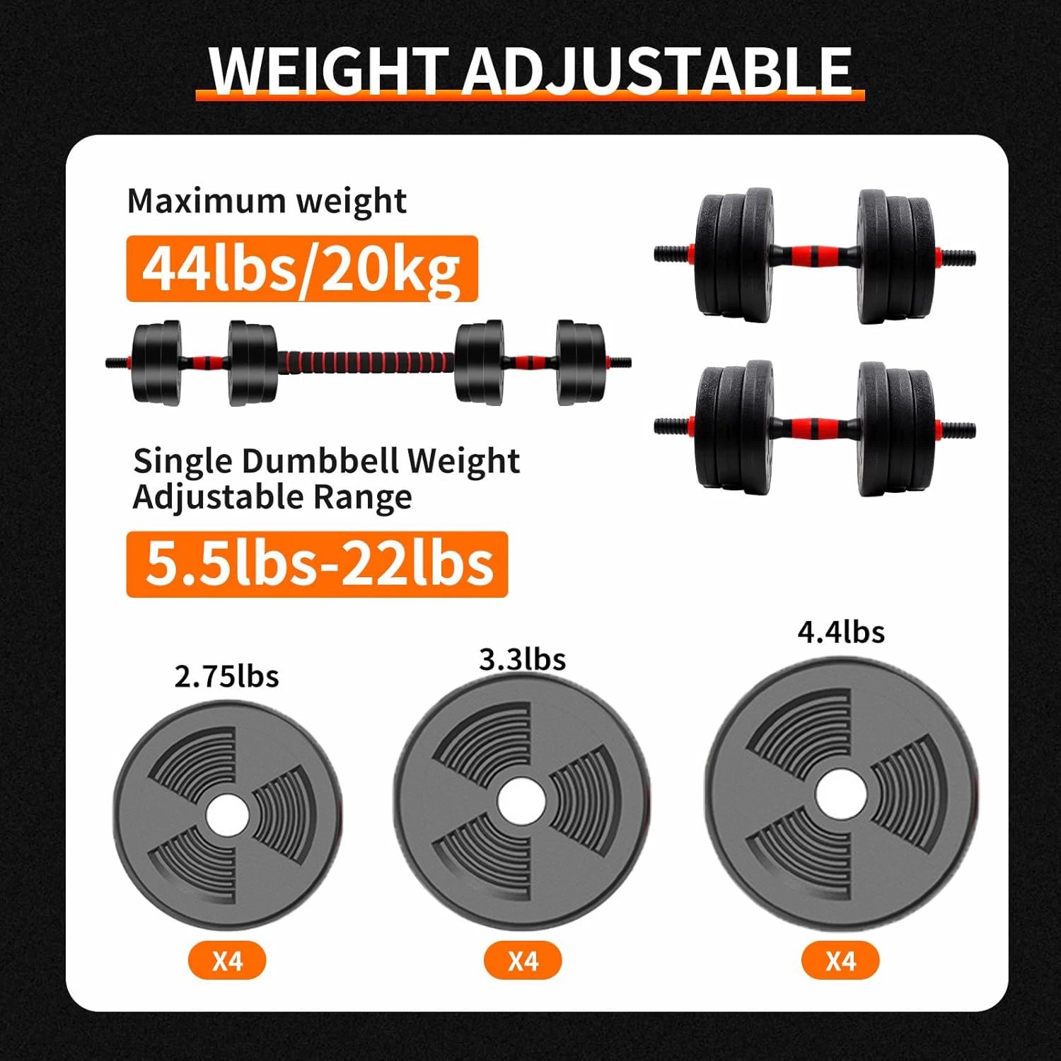 5-44lbs Adjustable Dumbbell To Barbell Set