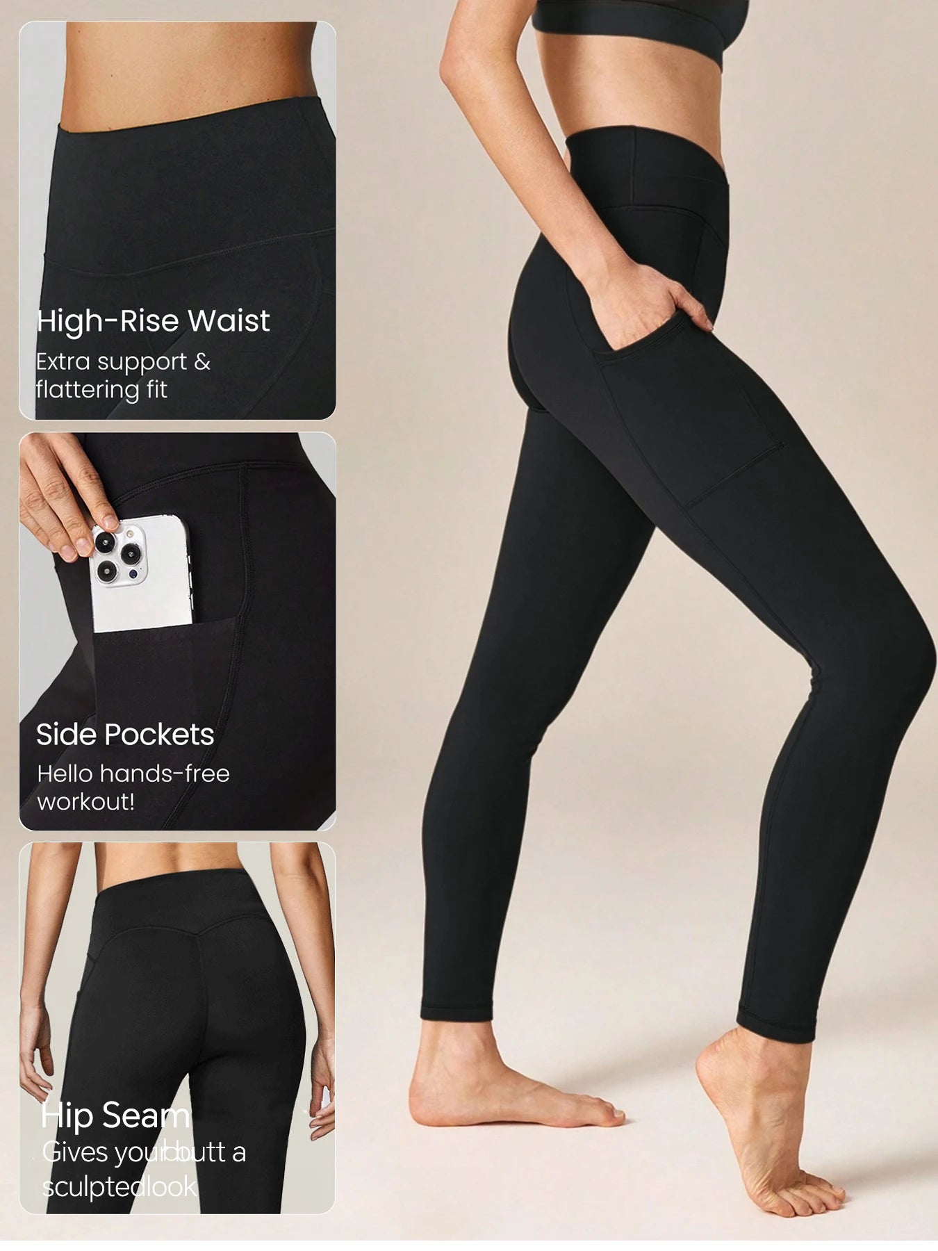 4PCS Women's High-Waisted Compression Pants Pockets