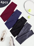 4PCS Women's High-Waisted Compression Pants Pockets