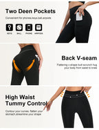 4PCS Women's High-Waisted Compression Pants Pockets