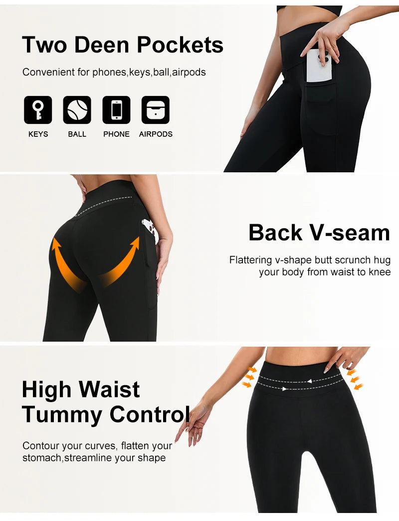 4PCS Women's High-Waisted Compression Pants Pockets