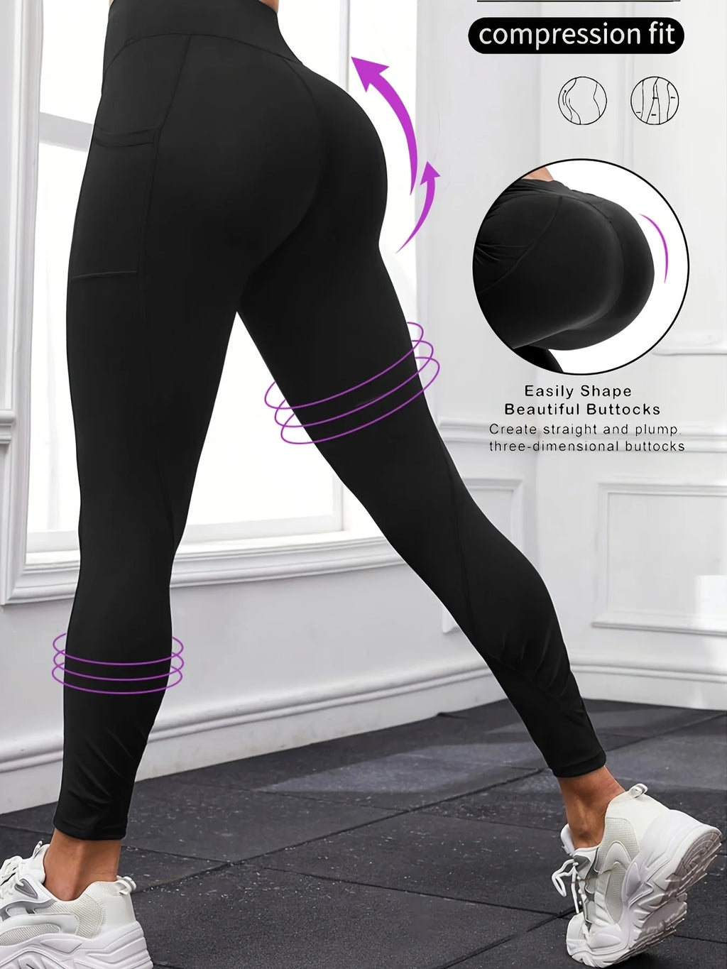 4PCS Women's High-Waisted Compression Pants Pockets