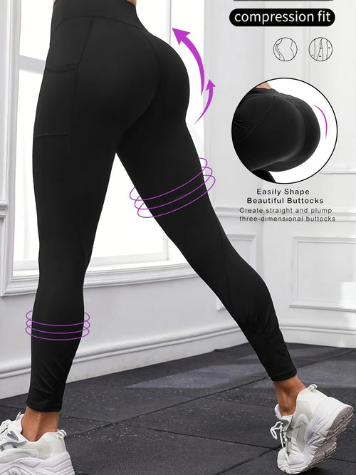 4PCS Women's High-Waisted Compression Pants Pockets