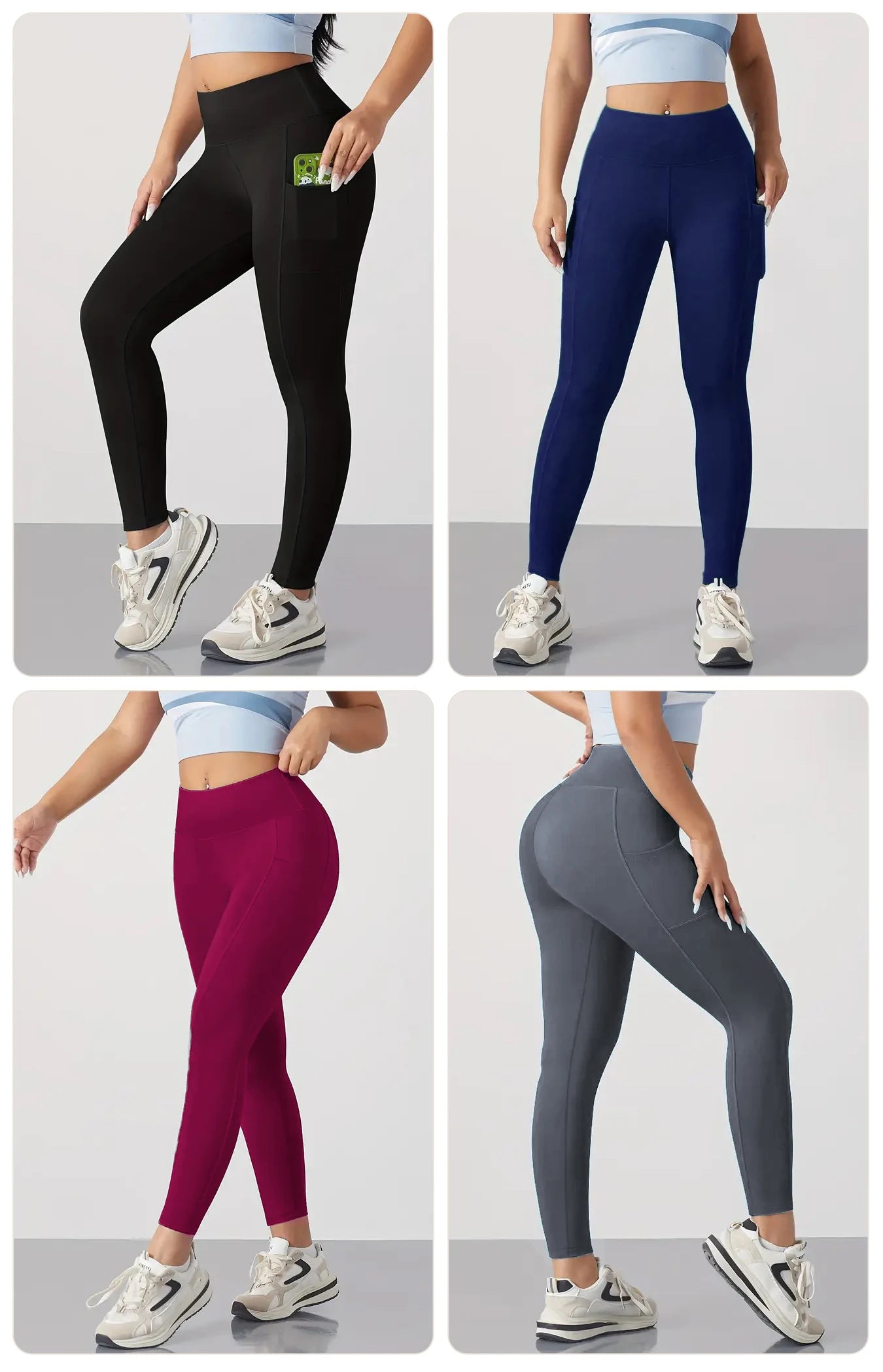 4PCS Women's High-Waisted Compression Pants Pockets