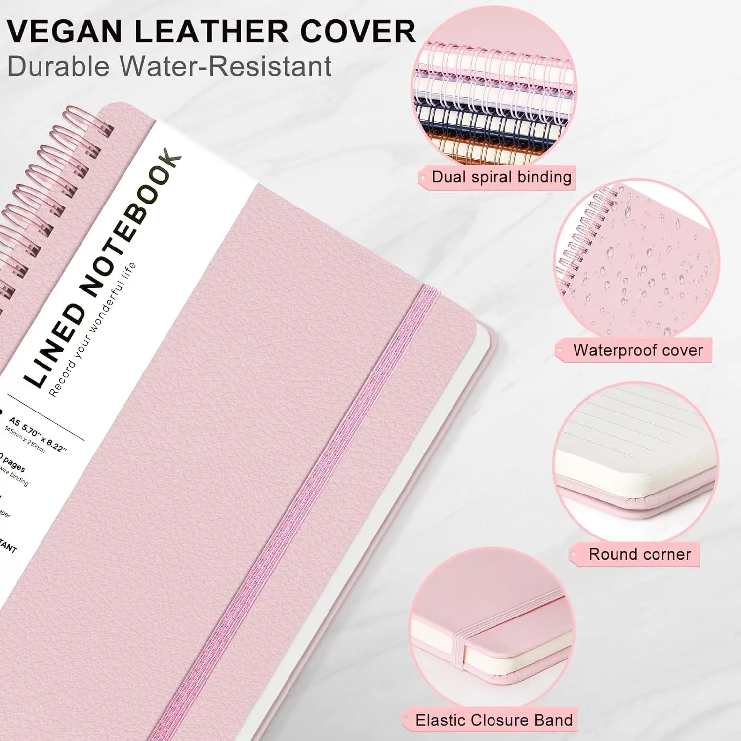 Pink Lined Spiral Notebook, 160 Pages