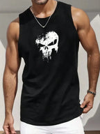 Men's Black Sleeveless Tank Top Distressed Skull