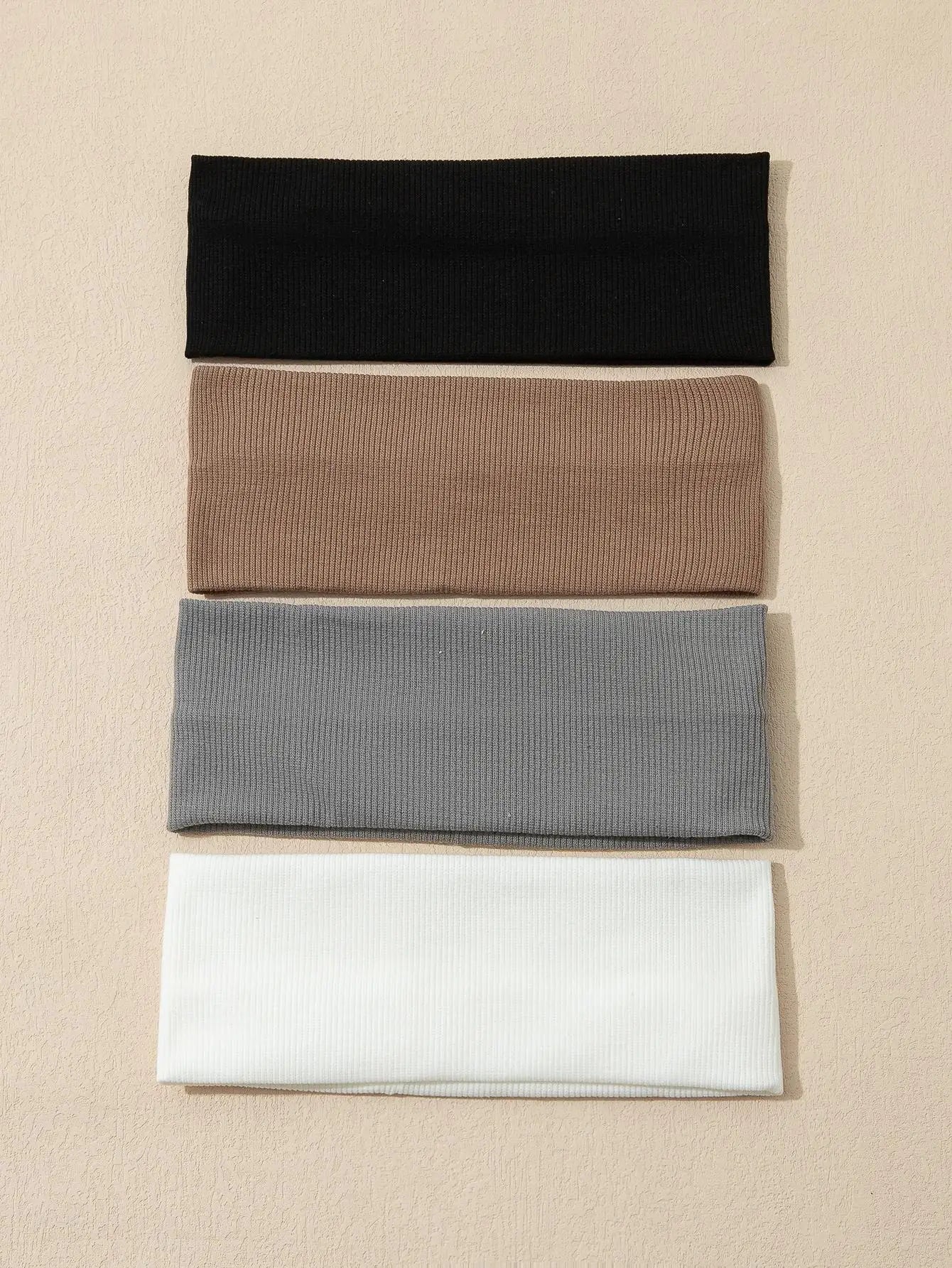 4PC Women Solid Color Elastic Headbands