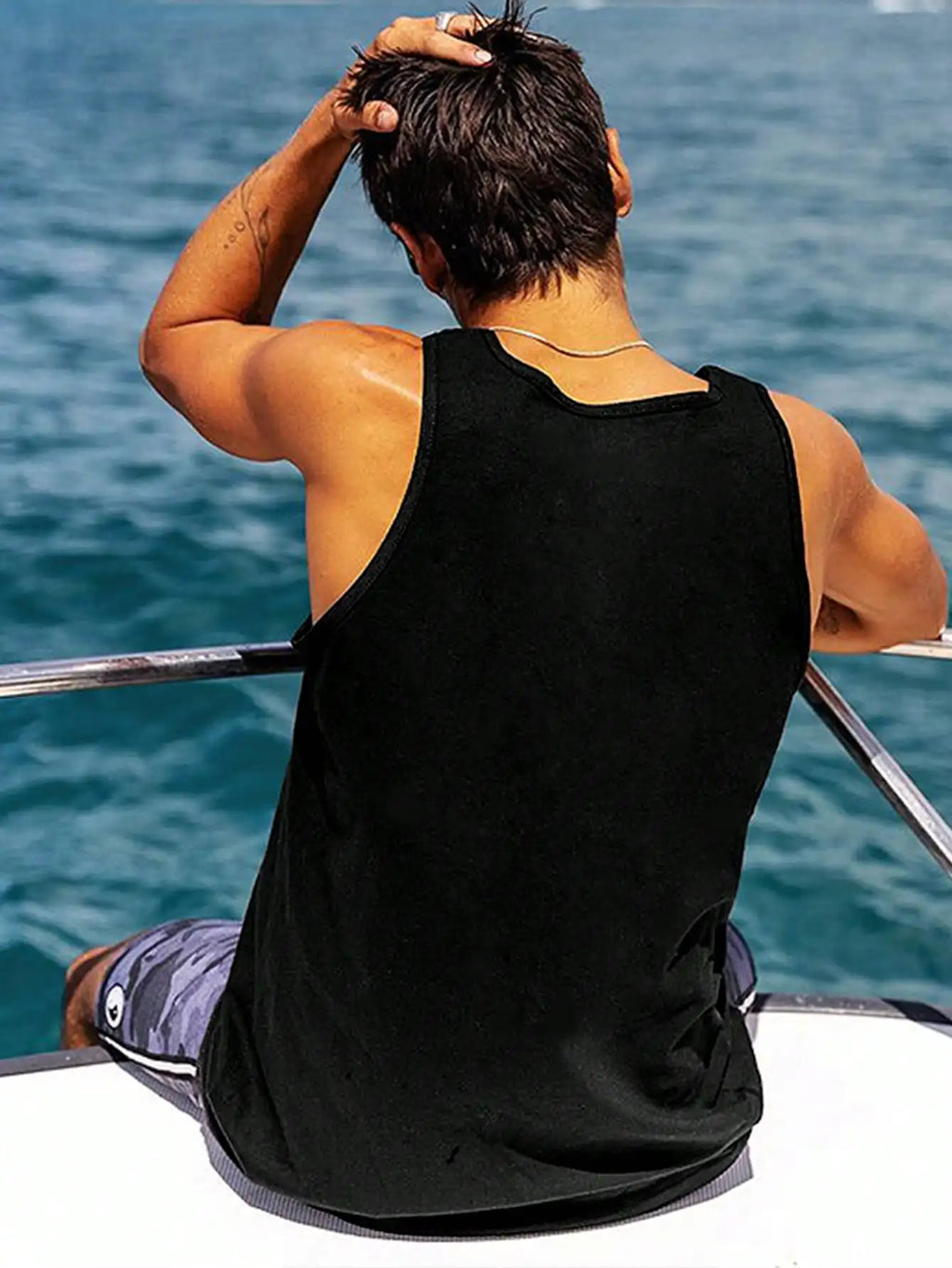 Men's Black Sleeveless Tank Graphic Horn Design