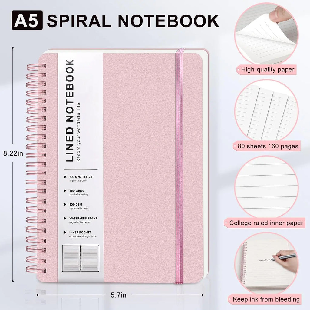 Pink Lined Spiral Notebook, 160 Pages