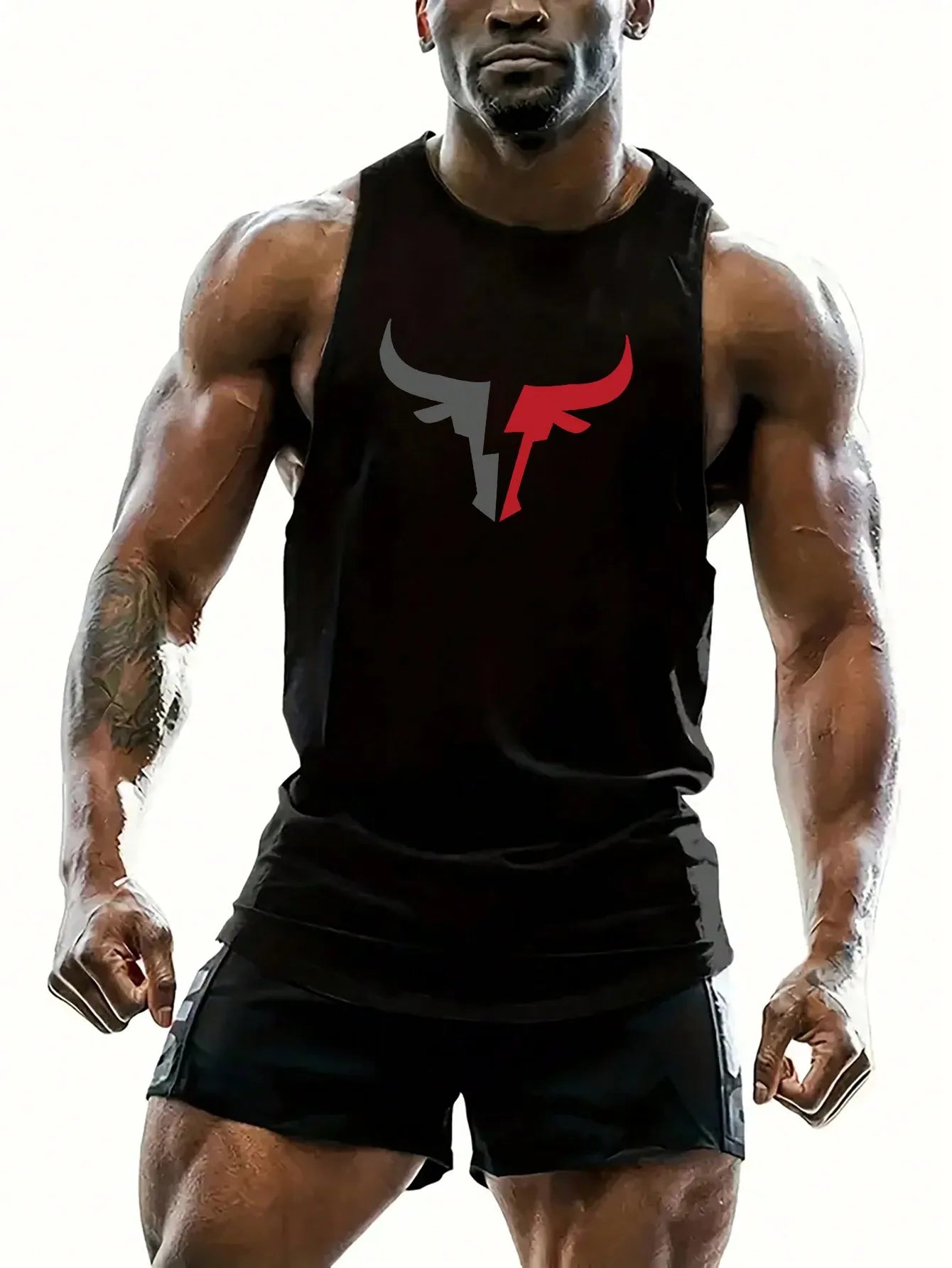 Men's Black Sleeveless Tank Graphic Horn Design