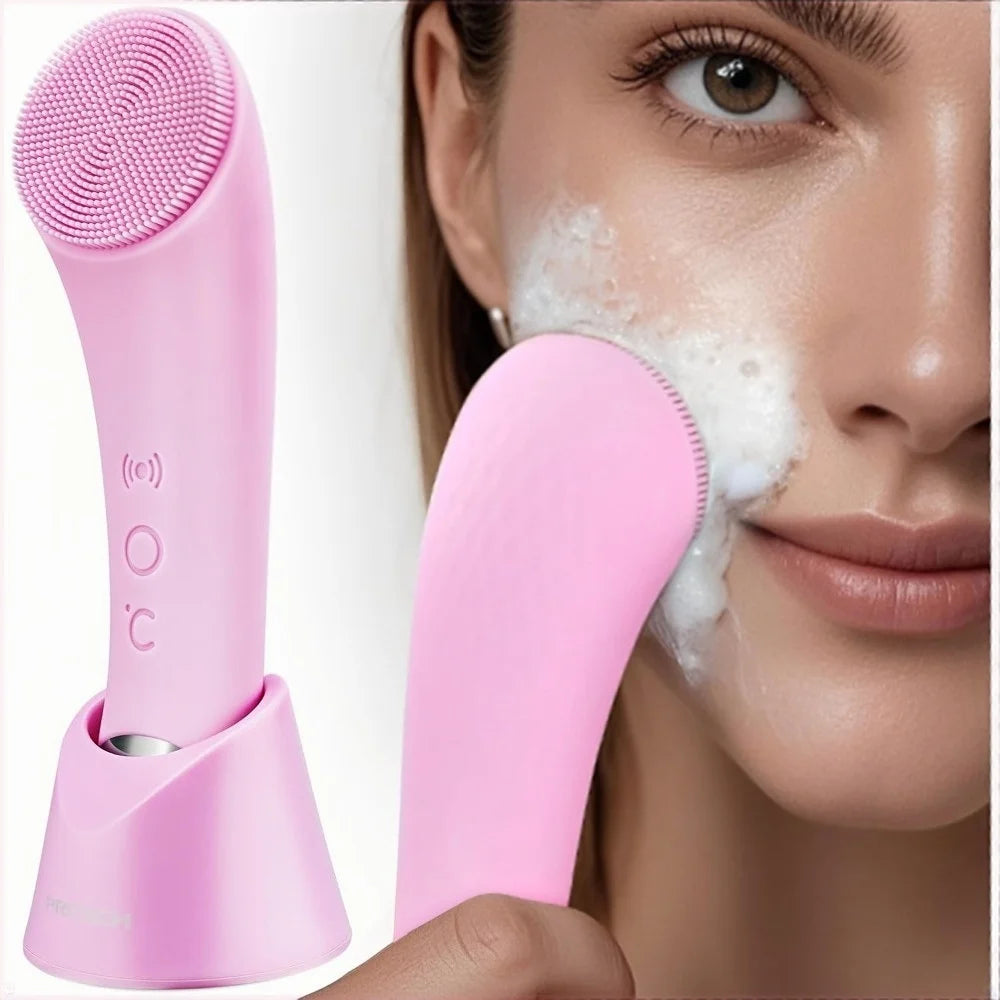 Rechargeable Silicone Face Scrubber With Heat Massage